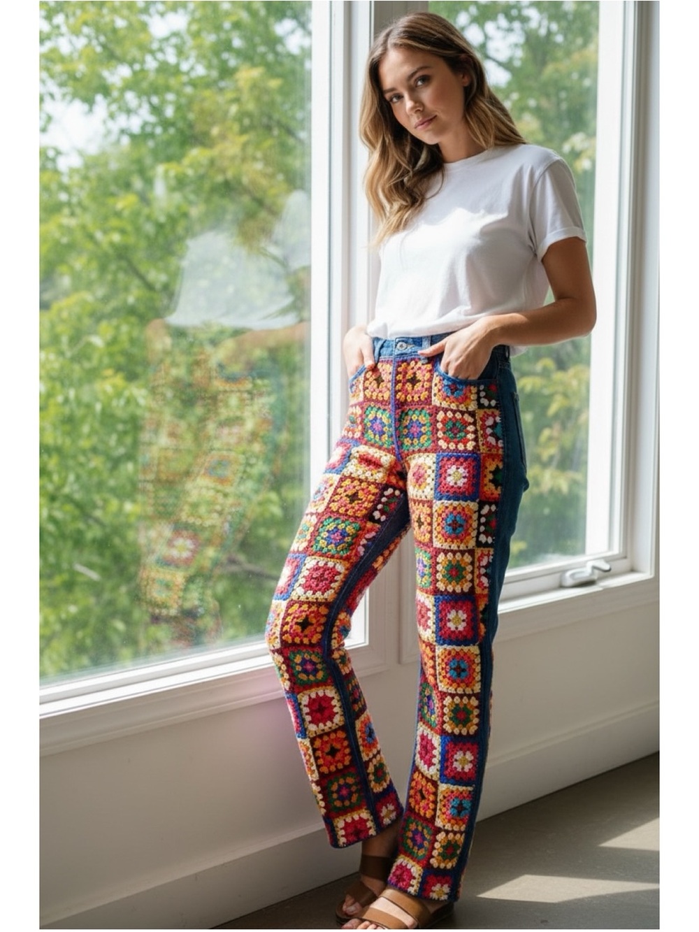 FARM RIO / NWT CROCHET GRANNY SQUARES JEANS